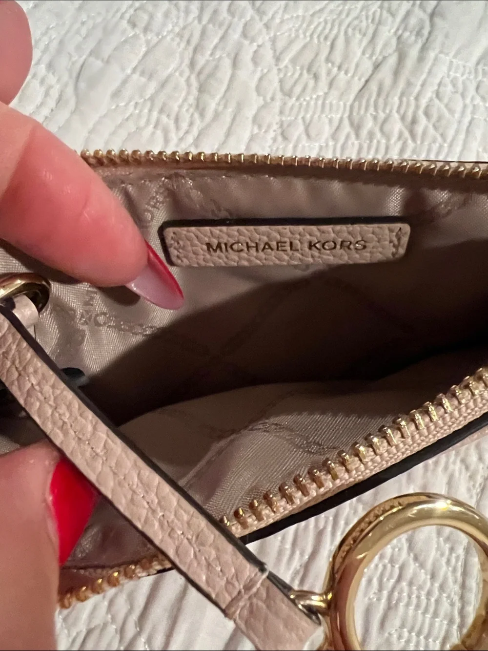Michael Kors Pebbled Leather Card Case Wallet in Blush Taupe